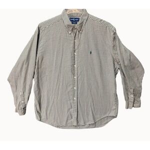 VTG Ralph Lauren Blake 90s Cotton Green Brown Gingham Button Down‎ Shirt XL